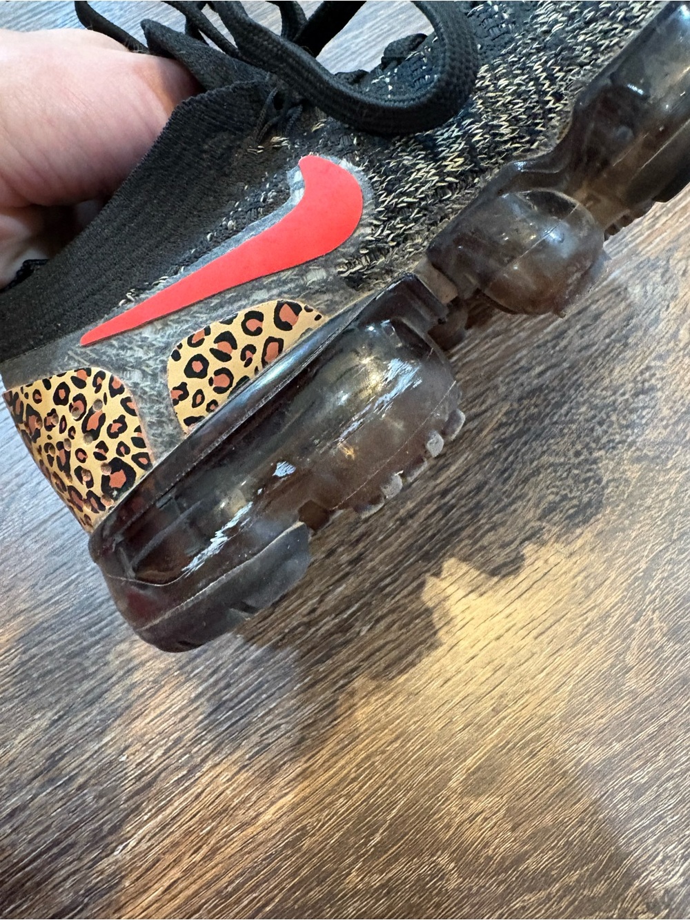 Nike Black & Red Vapormax with Leopard Heel Accent - Picture 10 of 11